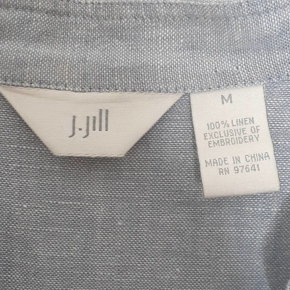 J. Jill 100% Linen Jacket Swing Gray Embroidered Patchwork Size Medium - Picture 2 of 11
